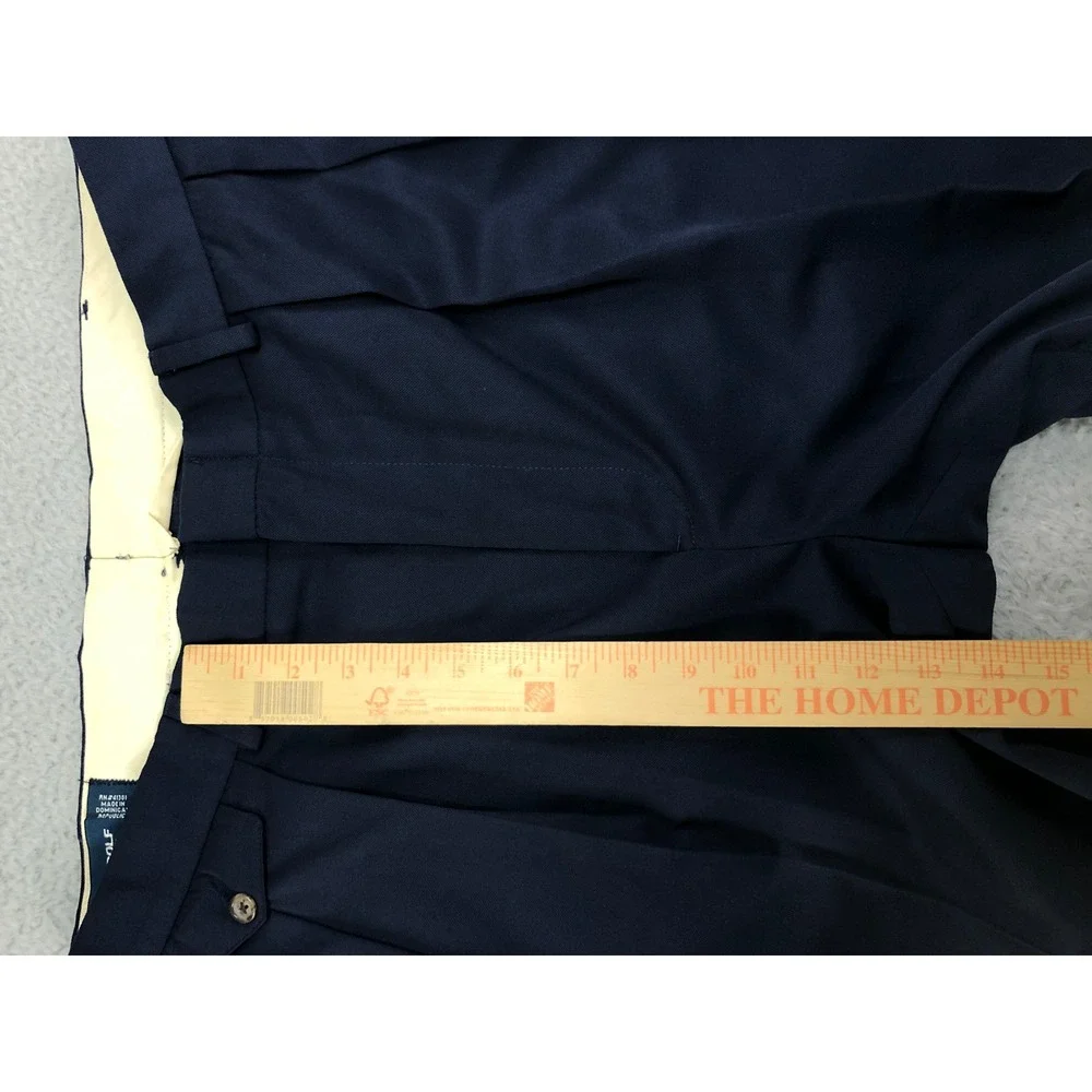 VTG Polo Golf Pants Men 36x30 Navy Blue Pleated Cuffed Chino Trousers